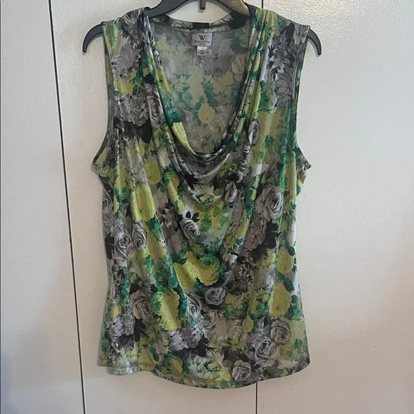 Floral Drape Neck Top - Green, Yellow, Gray - Picture 7 of 8
